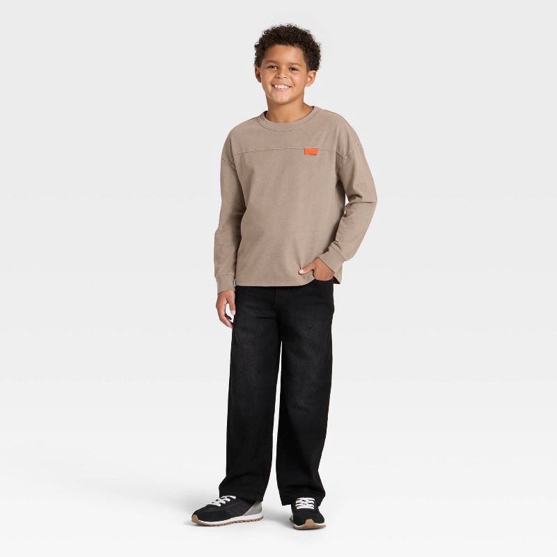slide 3 of 3, Boys' Long Sleeve Oversized Fit Patch T-Shirt - Cat & Jack™ Brown XL, 1 ct