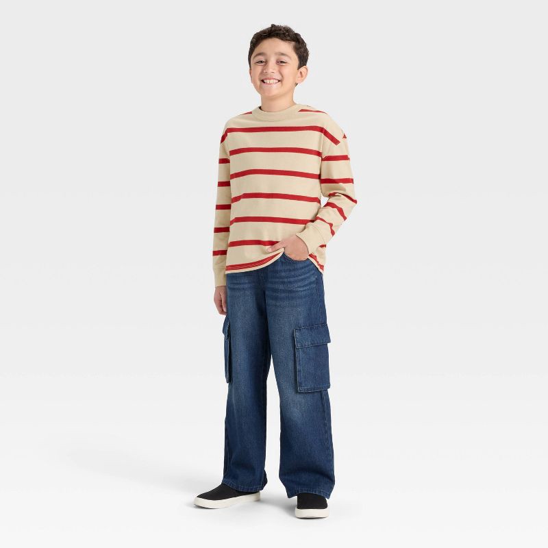 slide 3 of 3, Boys' Long Sleeve Striped Oversized Fit T-Shirt - Cat & Jack™ Red M, 1 ct