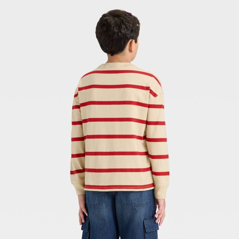 slide 3 of 3, Boys' Long Sleeve Striped Oversized Fit T-Shirt - Cat & Jack™ Red XL, 1 ct