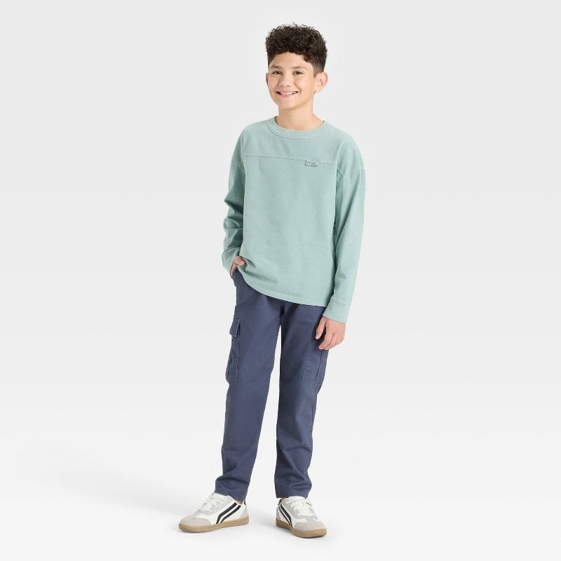 slide 2 of 3, Boys' Long Sleeve Oversized Fit Patch T-Shirt - Cat & Jack™ Blue XL, 1 ct