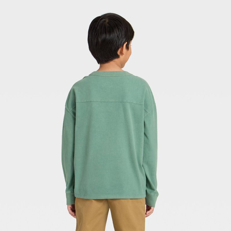 slide 2 of 3, Boys' Long Sleeve Oversized Fit Patch T-Shirt - Cat & Jack™ Green S, 1 ct