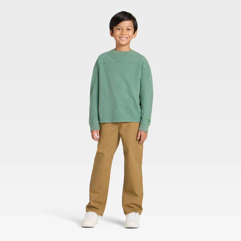 slide 3 of 3, Boys' Long Sleeve Oversized Fit Patch T-Shirt - Cat & Jack™ Green S, 1 ct