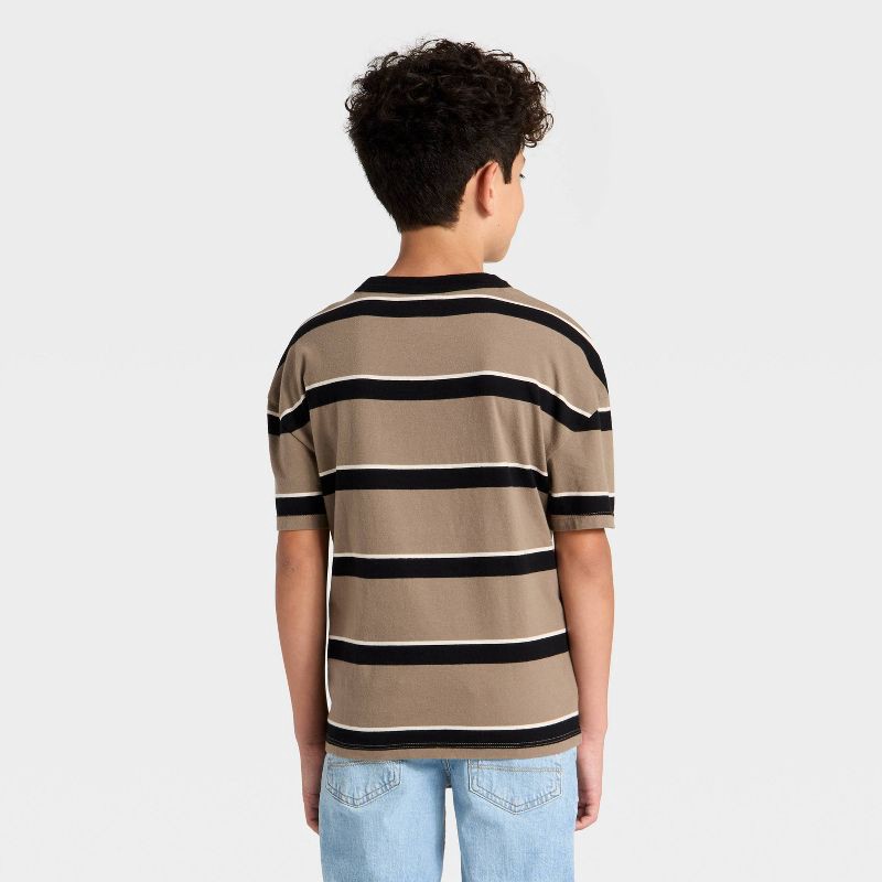 slide 2 of 3, Boys' Short Sleeve Striped Oversized Fit T-Shirt - Cat & Jack™ Brown XL, 1 ct