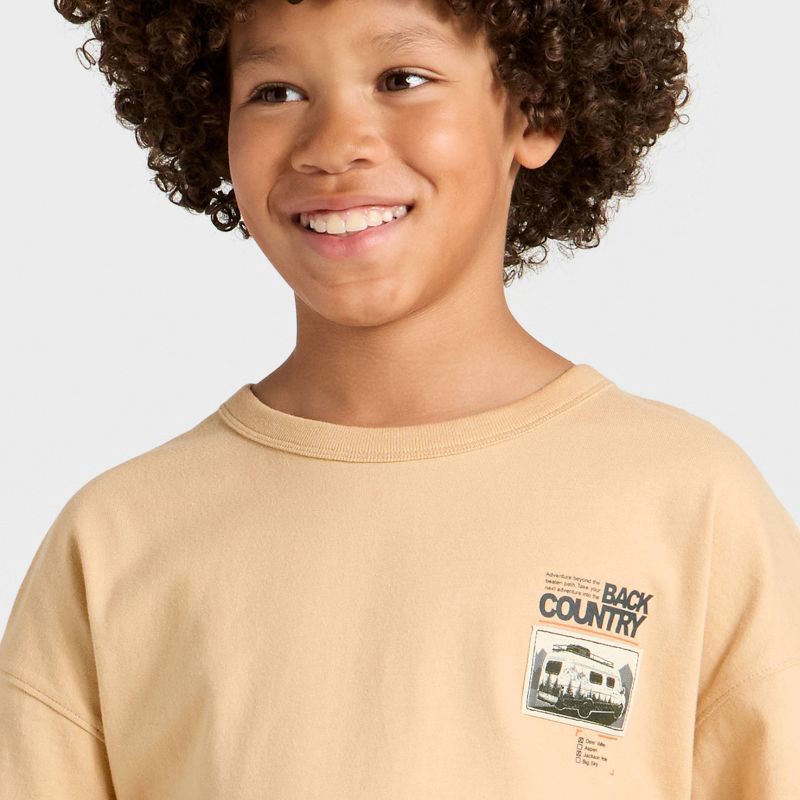 slide 2 of 4, Boys' Short Sleeve Oversized Fit T-Shirt - Cat & Jack™ Beige/Off-White S, 1 ct
