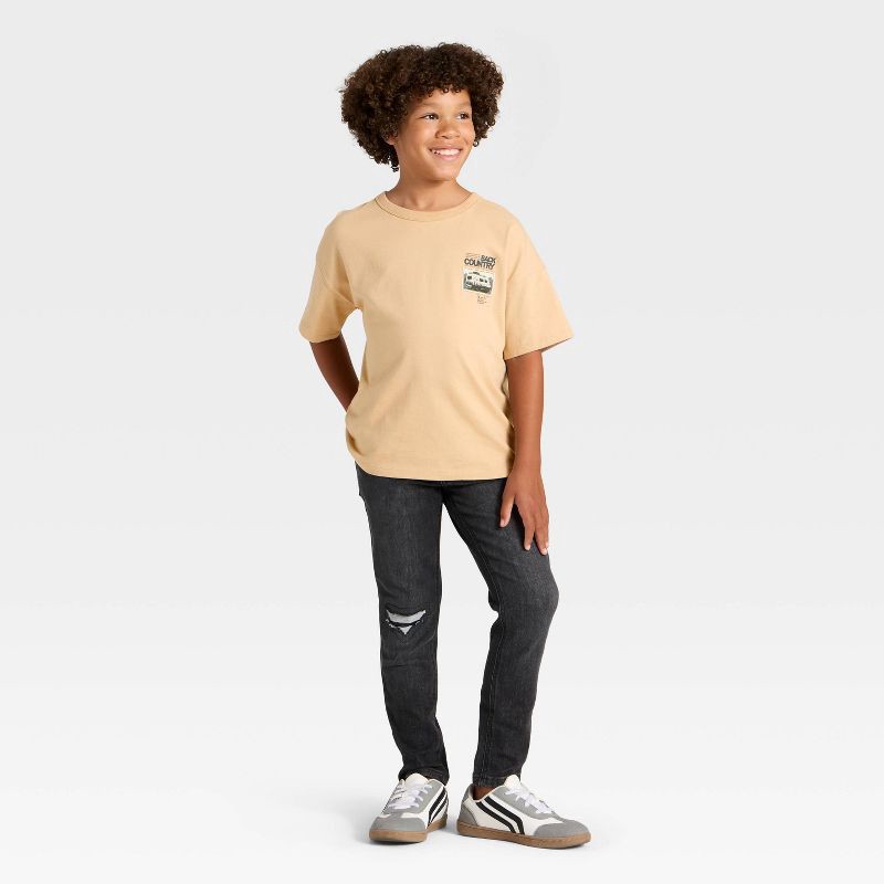 slide 4 of 4, Boys' Short Sleeve Oversized Fit T-Shirt - Cat & Jack™ Beige/Off-White S, 1 ct