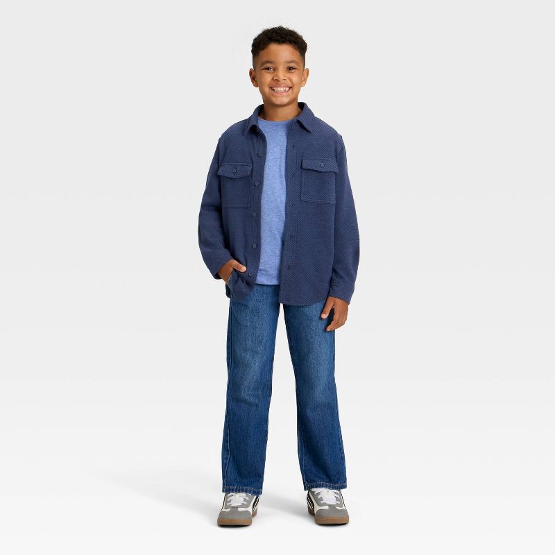 slide 3 of 3, Boys' Long Sleeve Button-Down Shirt - Cat & Jack™ Navy Blue XL, 1 ct