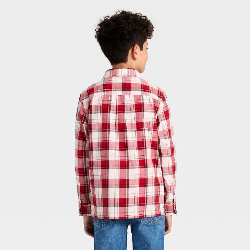 slide 2 of 3, Boys' Long Sleeve Plaid Button-Down Shirt - Cat & Jack™ Red M, 1 ct