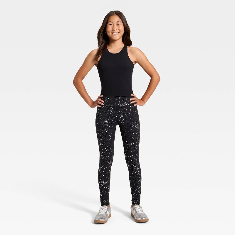 slide 3 of 3, Girls' Everyday Soft Leggings - All In Motion™ Black Foil XL, 1 ct