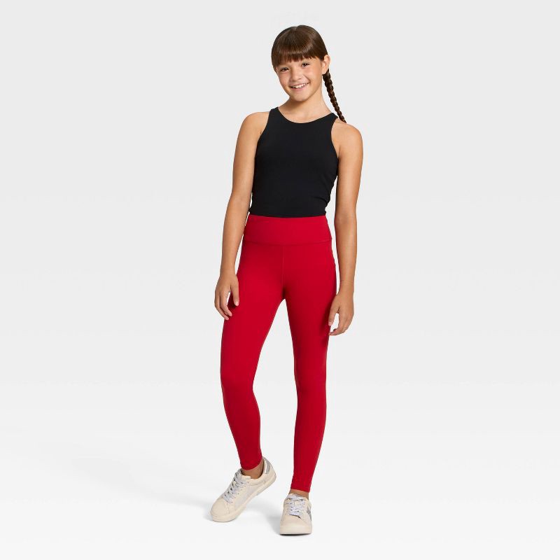 slide 3 of 3, Girls' Everyday Soft Leggings - All In Motion™ Dark Red XS, 1 ct
