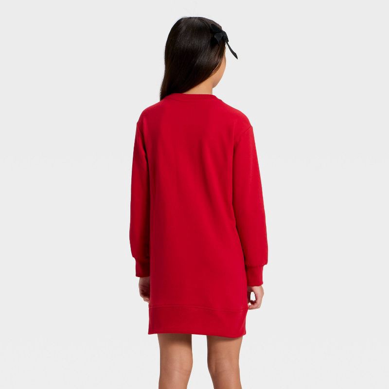 slide 3 of 4, Girls' Long Sleeve French Terry Bow Dress - Cat & Jack™ Wine Red XS, 1 ct
