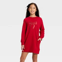 Girls' Long Sleeve French Terry Bow Dress - Cat & Jack™ Wine Red M