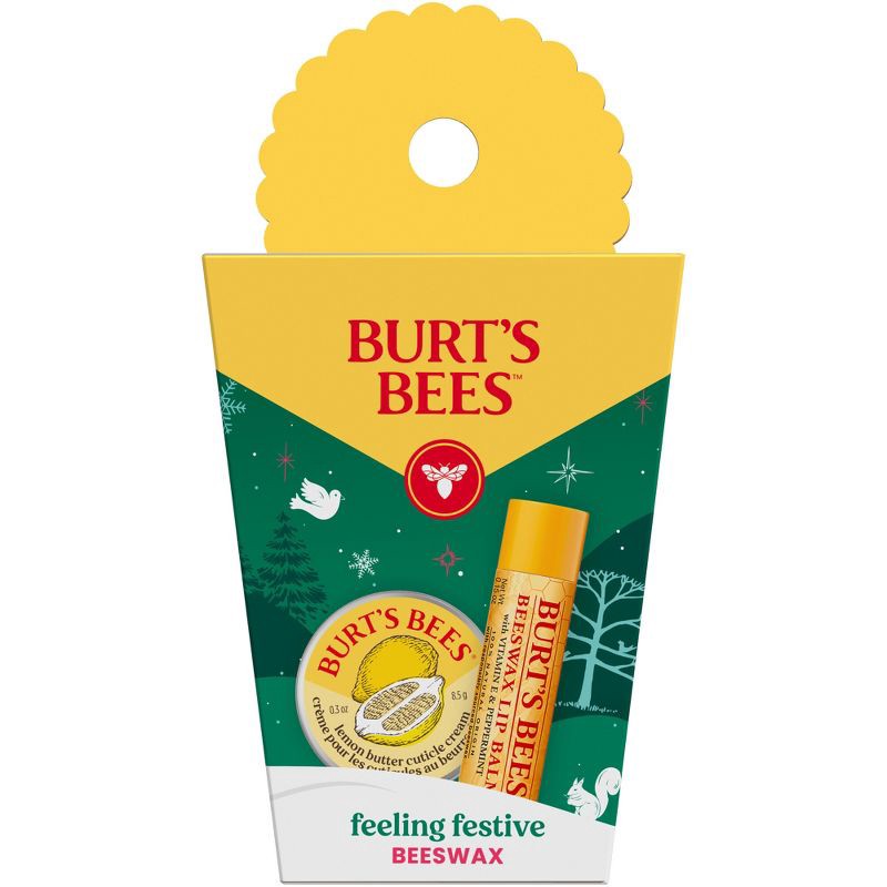 slide 1 of 8, Burt's Bees Holiday Feeling Festive Gift Set - Beeswax Lip Balm + Lemon Cuticle Cream - 16oz, 16 oz