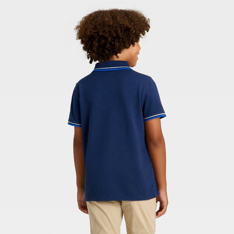 slide 2 of 3, Boys' Short Sleeve Tipping Printed Polo Shirt - Cat & Jack™ Navy/Bright Blue XL, 1 ct