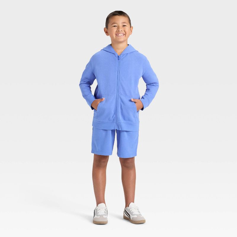 slide 3 of 3, Boys' Full-Zip Relaxed Fit French Terry Hoodie - Cat & Jack™ Blue XL, 1 ct