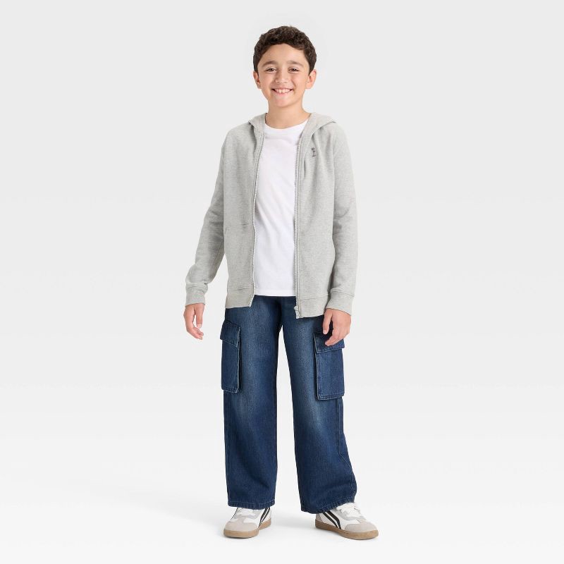 slide 3 of 4, Boys' Full-Zip Relaxed Fit French Terry Hoodie - Cat & Jack™ Light Gray M, 1 ct