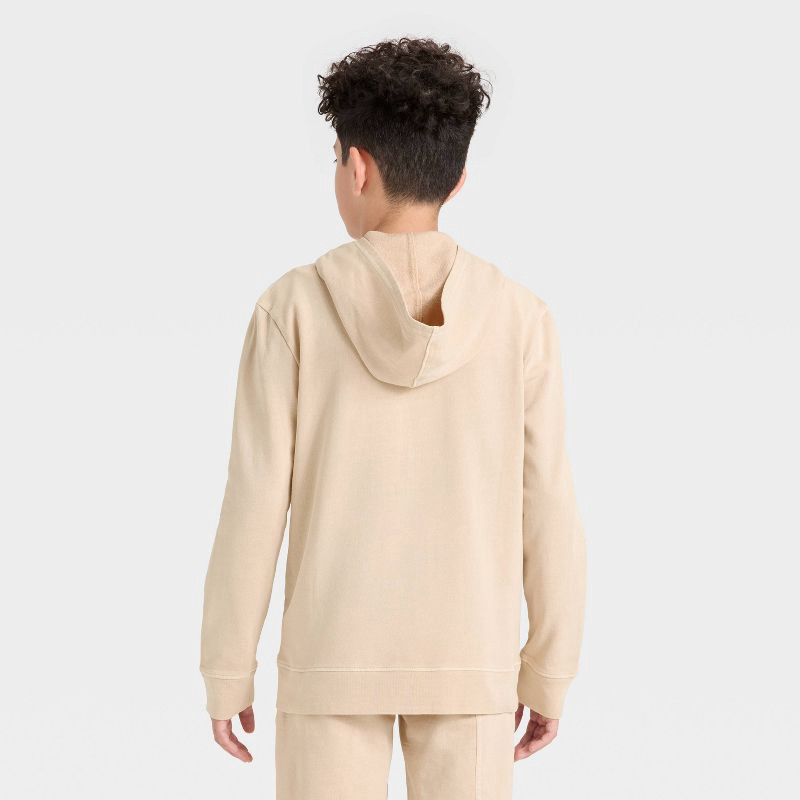 slide 2 of 3, Boys' Full-Zip Relaxed Fit French Terry Hoodie - Cat & Jack™ Cream M, 1 ct