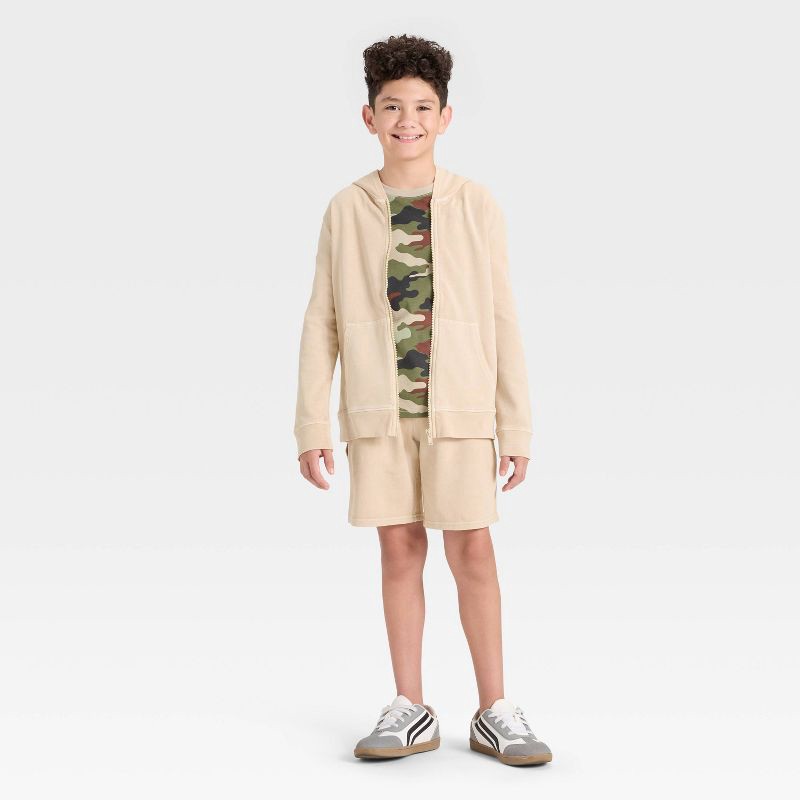 slide 3 of 3, Boys' Full-Zip Relaxed Fit French Terry Hoodie - Cat & Jack™ Cream M, 1 ct