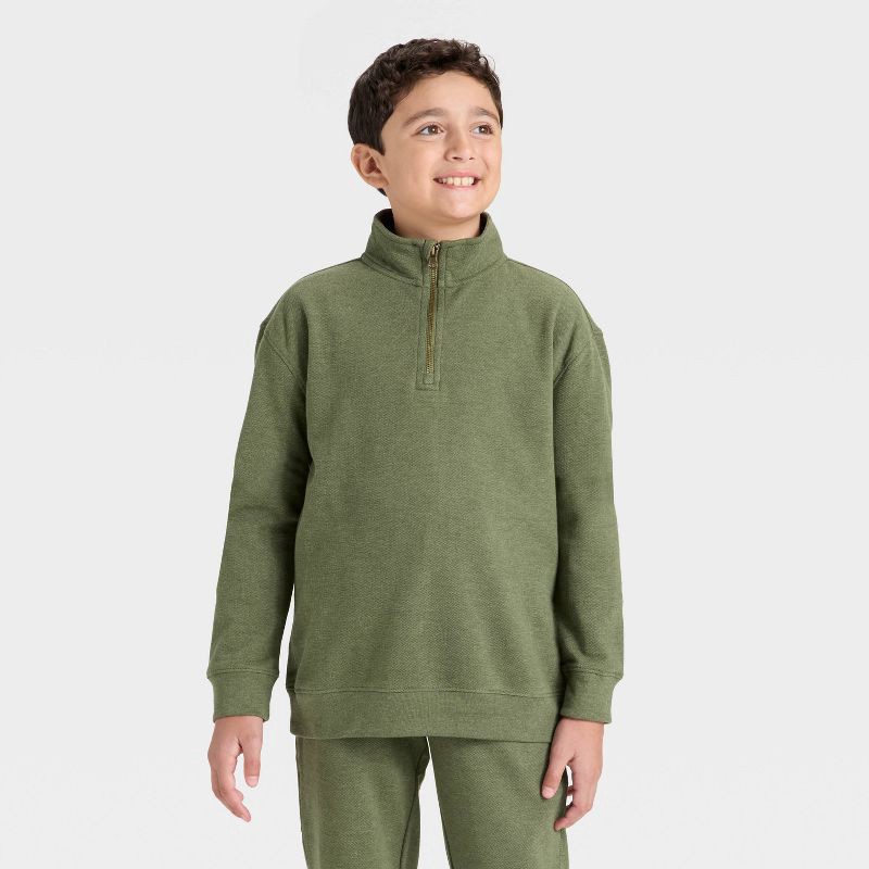 slide 1 of 3, Boys' Quarter Zip Fleece Relaxed Pullover Sweatshirt - Cat & Jack™ Gray S, 1 ct