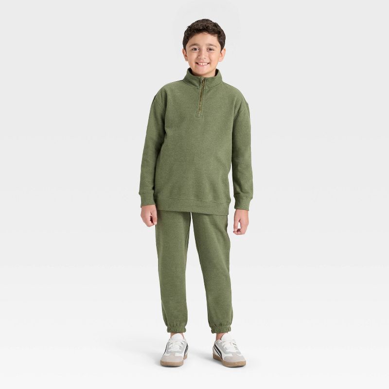 slide 3 of 3, Boys' Quarter Zip Fleece Relaxed Pullover Sweatshirt - Cat & Jack™ Gray L, 1 ct