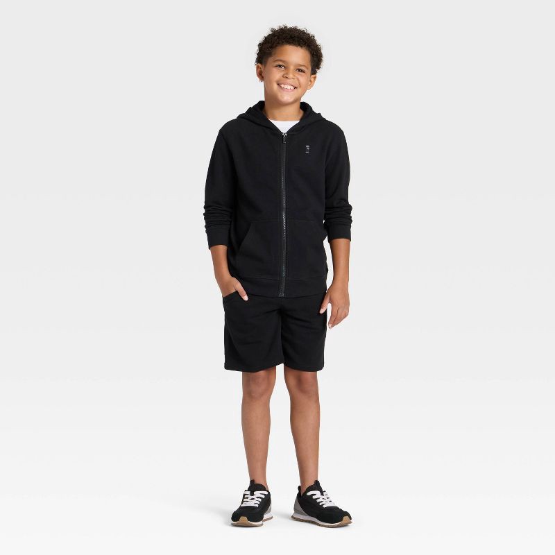 slide 4 of 4, Boys' Full-Zip Relaxed Fit French Terry Hoodie - Cat & Jack™ Black M, 1 ct