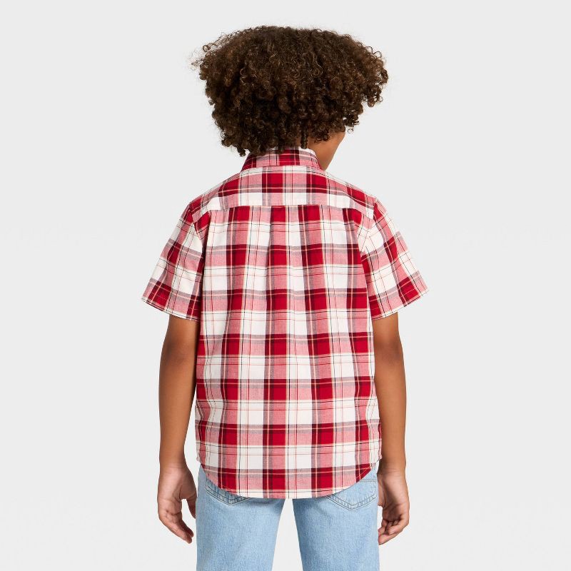 slide 2 of 3, Boys' Short Sleeve Plaid Button-Down Shirt - Cat & Jack™ Red L, 1 ct