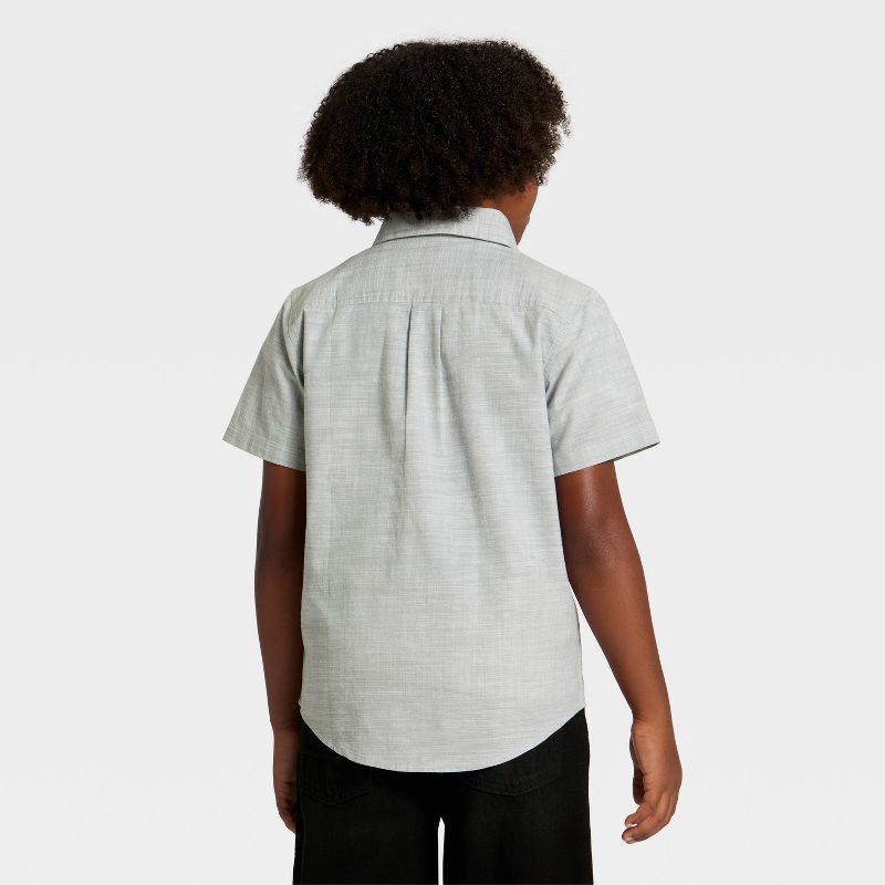 slide 2 of 3, Boys' Short Sleeve Chambray Button-Down Shirt - Cat & Jack™ Gray XS, 1 ct