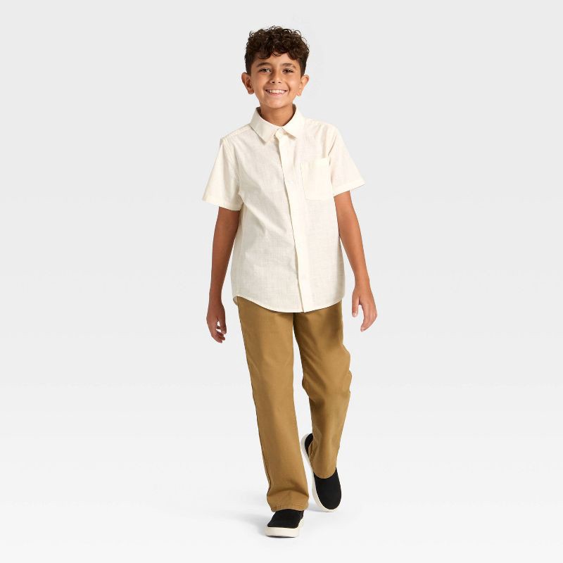 slide 3 of 3, Boys' Short Sleeve Chambray Button-Down Shirt - Cat & Jack™ Cream XL, 1 ct