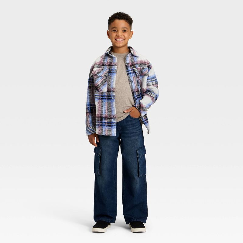 slide 3 of 3, Boys' Hooded Shirt Jacket - Cat & Jacks™ Cream/Red/Blue L, 1 ct