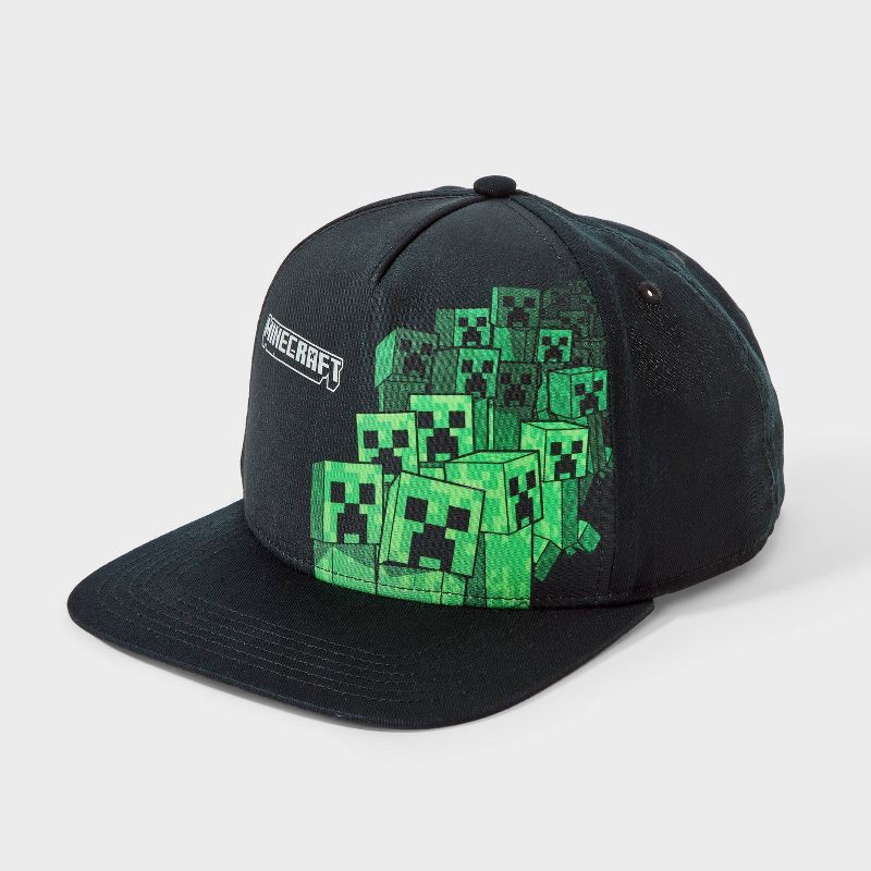 slide 1 of 3, Boys' Minecraft Snapback Hat - Black/Green, 1 ct