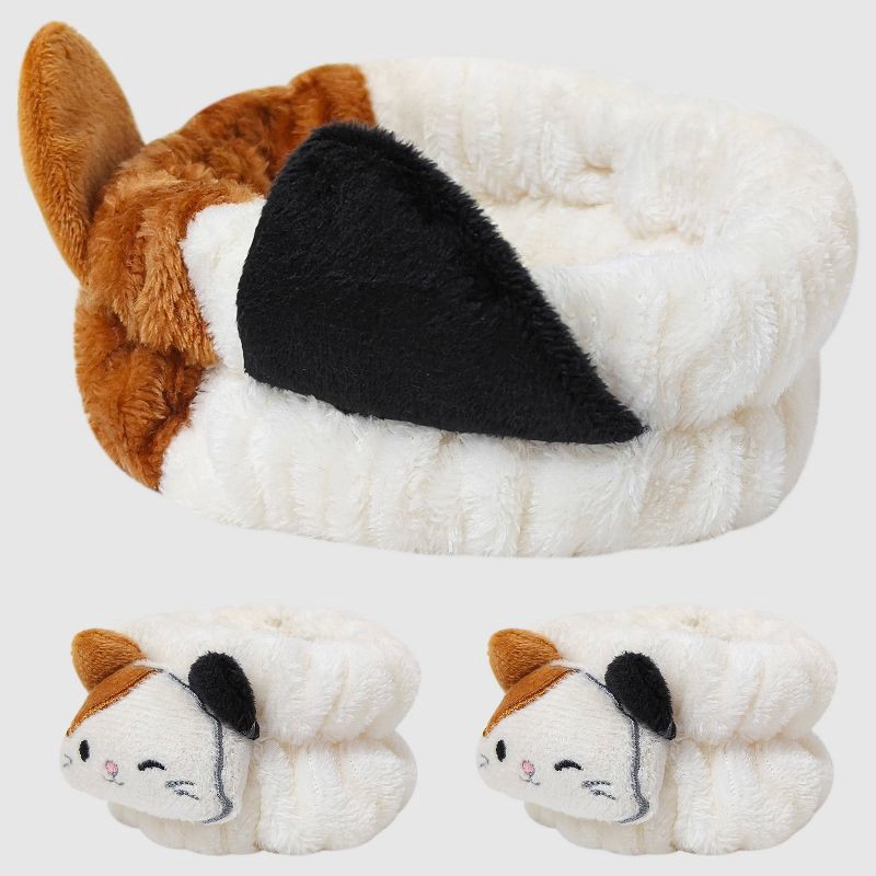 slide 4 of 4, Squishmallows Girls' Squishmallow Spa Headband Set - Cream/Tan/Black, 1 ct