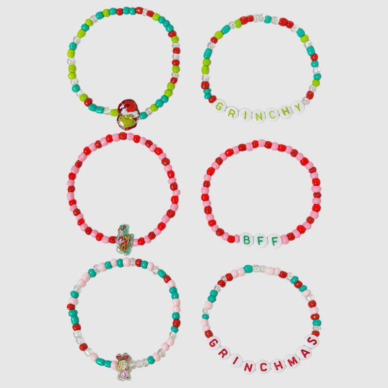 slide 2 of 4, Dr. Seuss Girls' 6pk 'The Grinch' Christmas Friendship Bracelets, 6 ct