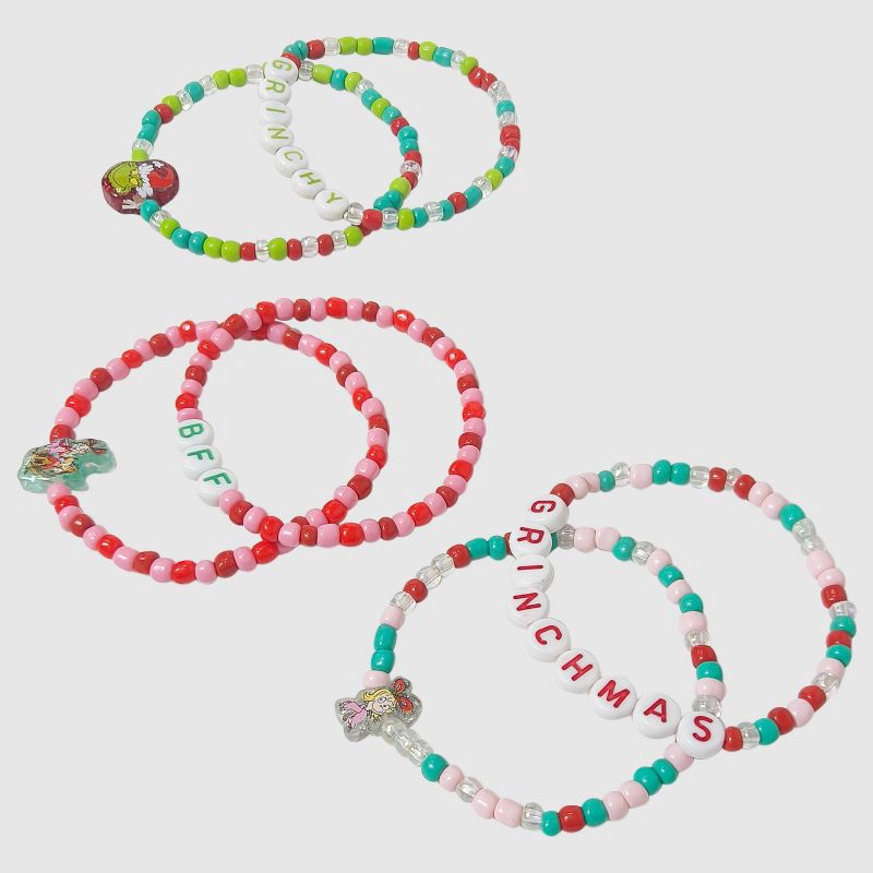 slide 3 of 4, Dr. Seuss Girls' 6pk 'The Grinch' Christmas Friendship Bracelets, 6 ct