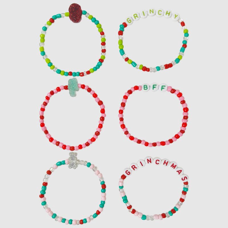 slide 4 of 4, Dr. Seuss Girls' 6pk 'The Grinch' Christmas Friendship Bracelets, 6 ct