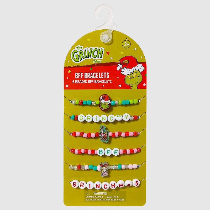 slide 1 of 4, Dr. Seuss Girls' 6pk 'The Grinch' Christmas Friendship Bracelets, 6 ct