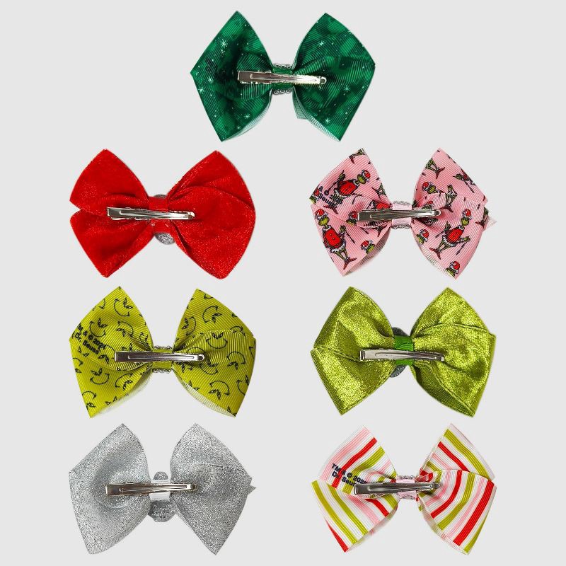 slide 3 of 4, Dr. Seuss Girls' 7pk 'The Grinch' Christmas Hair Bow Set, 7 ct