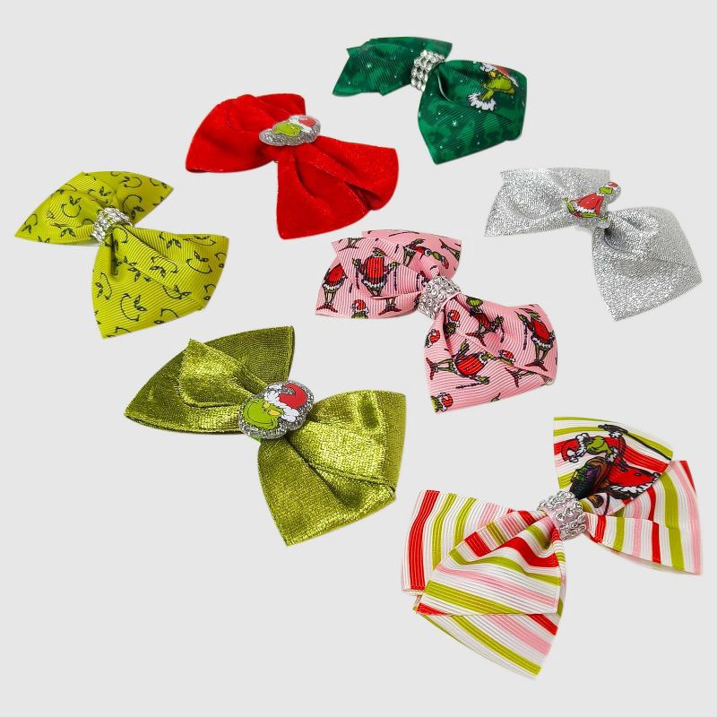 slide 4 of 4, Dr. Seuss Girls' 7pk 'The Grinch' Christmas Hair Bow Set, 7 ct