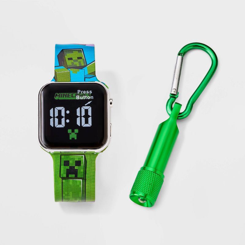 slide 1 of 3, Boys' Minecraft Watch Set with Flashlight - Green, 1 ct