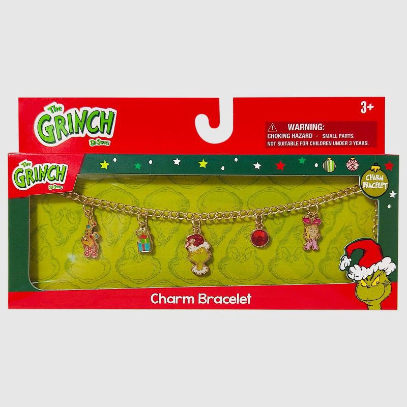 slide 1 of 4, Dr. Seuss Girls' 'The Grinch' Christmas Charm Bracelet, 1 ct