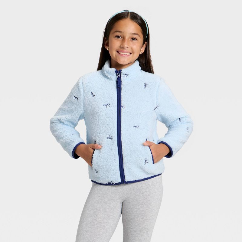 slide 1 of 3, Girls' Faux Shearling Zip-Up Jacket - Cat & Jack™ Blue S, 1 ct