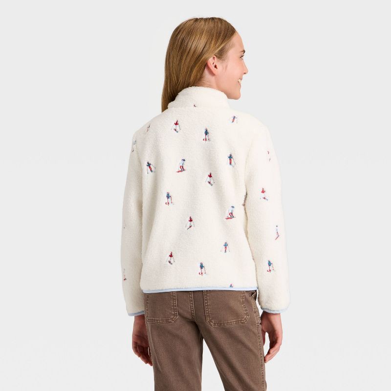 slide 2 of 3, Girls' Faux Shearling Zip-Up Jacket - Cat & Jack™ Cream S, 1 ct