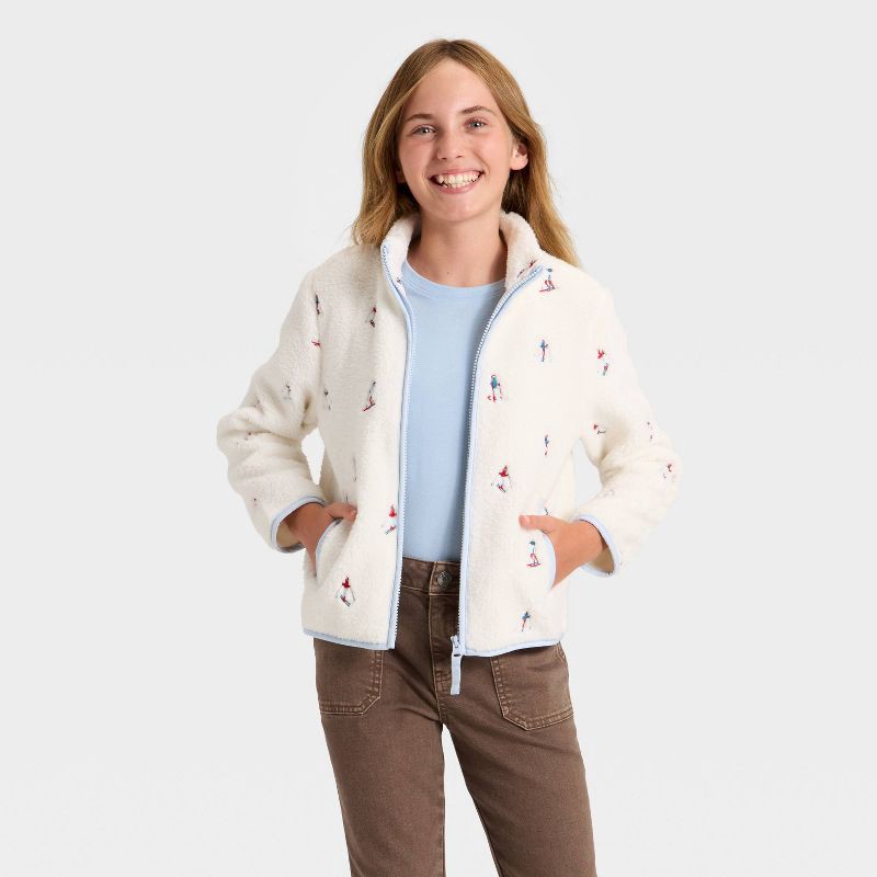 slide 1 of 3, Girls' Faux Shearling Zip-Up Jacket - Cat & Jack™ Cream M, 1 ct