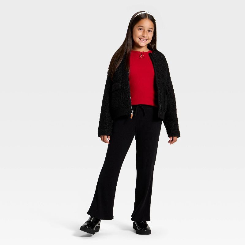slide 3 of 3, Girls' Ribbed Flare Pants - Cat & Jack™ Black S, 1 ct