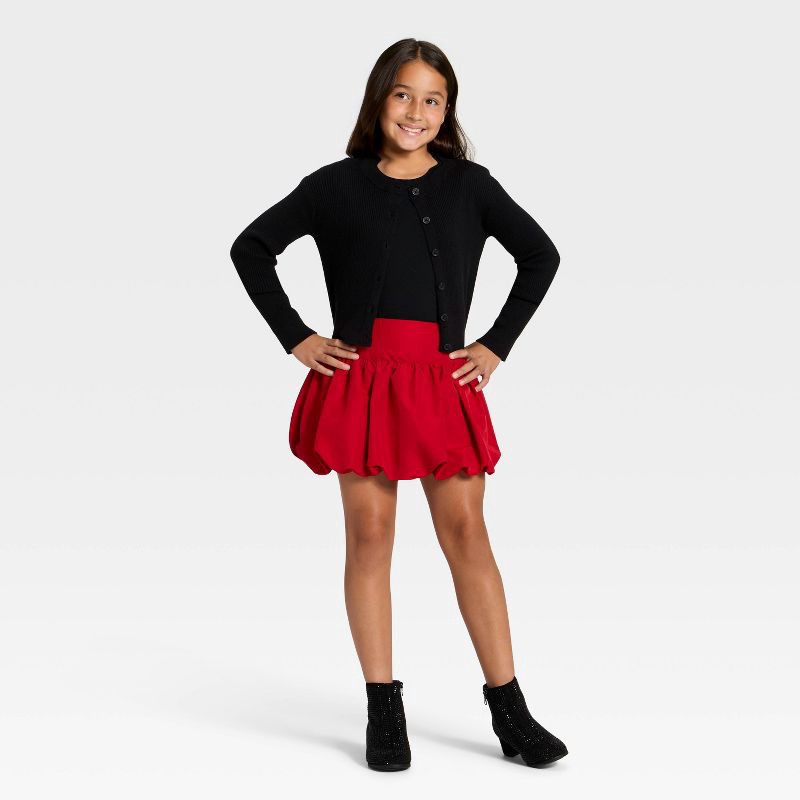 slide 3 of 3, Girls' Holiday Taffeta Bubble Hem Skirt - Cat & Jack™ Red M, 1 ct