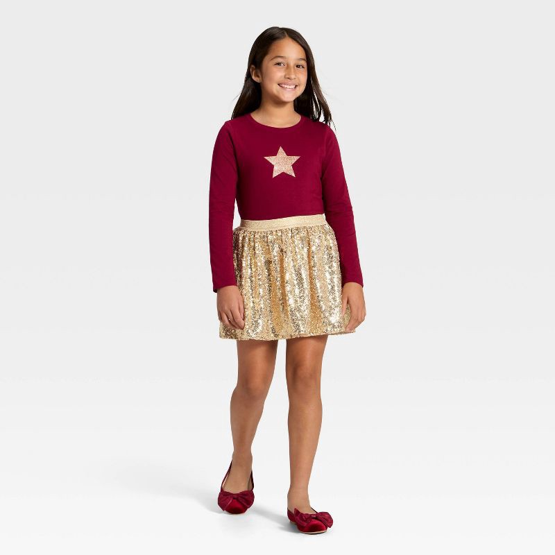 slide 3 of 3, Girls' Holiday Sequin and Beaded Skirt - Cat & Jack™ Gold L, 1 ct