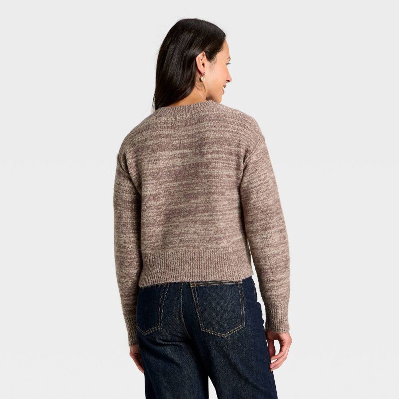 slide 2 of 3, Women's Holiday Crewneck Pullover Sweater - Universal Thread™ Brown Bow L, 1 ct