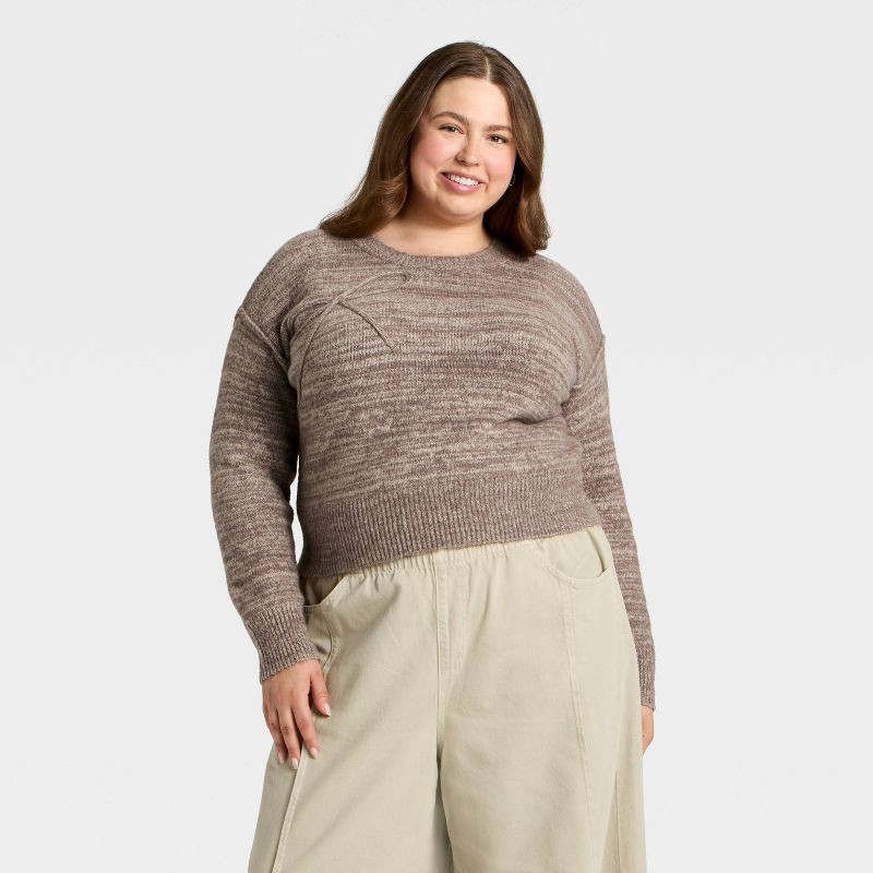 slide 1 of 3, Women's Long Sleeve Holiday Crewneck Pullover Sweater - Universal Thread™ Brown Bow XXL, 1 ct