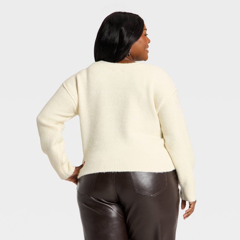 slide 2 of 3, Women's Long Sleeve Holiday Crewneck Pullover Sweater - Universal Thread™ Cream Letters XXL, 1 ct