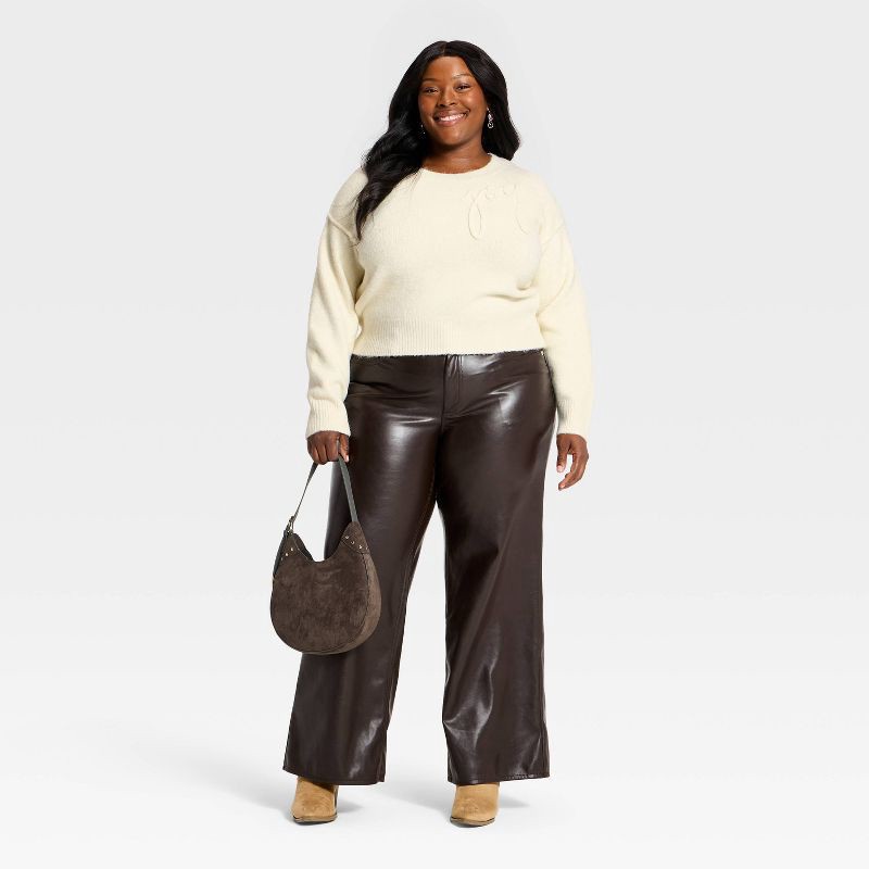 slide 3 of 3, Women's Long Sleeve Holiday Crewneck Pullover Sweater - Universal Thread™ Cream Letters XXL, 1 ct