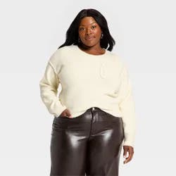 Women's Long Sleeve Holiday Crewneck Pullover Sweater - Universal Thread™ Cream Letters XXL