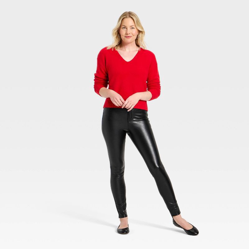 slide 3 of 3, Women's Long Sleeve Cable Trim V-Neck Pullover Sweater - Universal Thread™ Red L, 1 ct